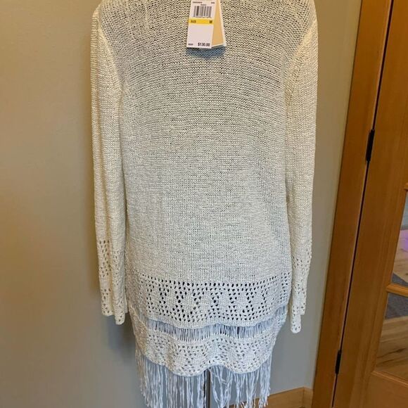 MICHAEL Michael Kors Ivory Open Front Fringe Hem Knit Cardigan - Picture 2 of 5